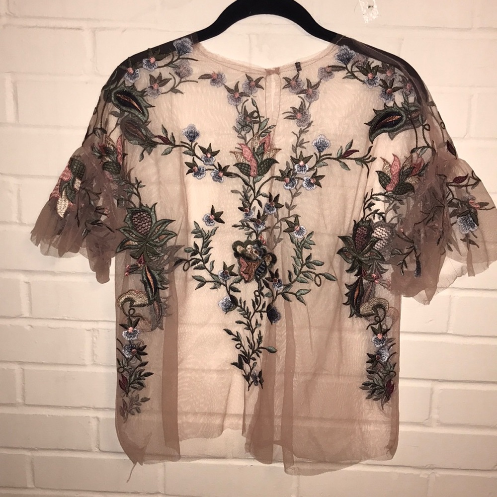 Sheer floral pink blouse